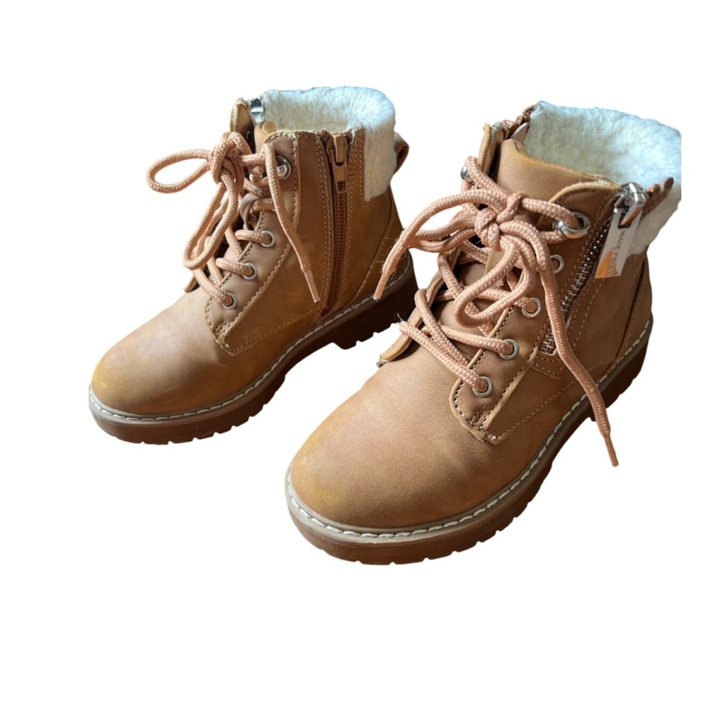 Marc Fisher Kids‎ Tan Faux Suede Fur Lined Lace Up Zip Winter Boots Size 11